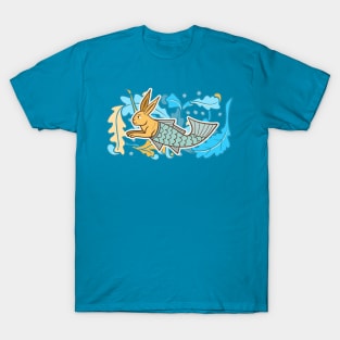 Cute Medieval Fish Rabbit Colorful Drawing T-Shirt